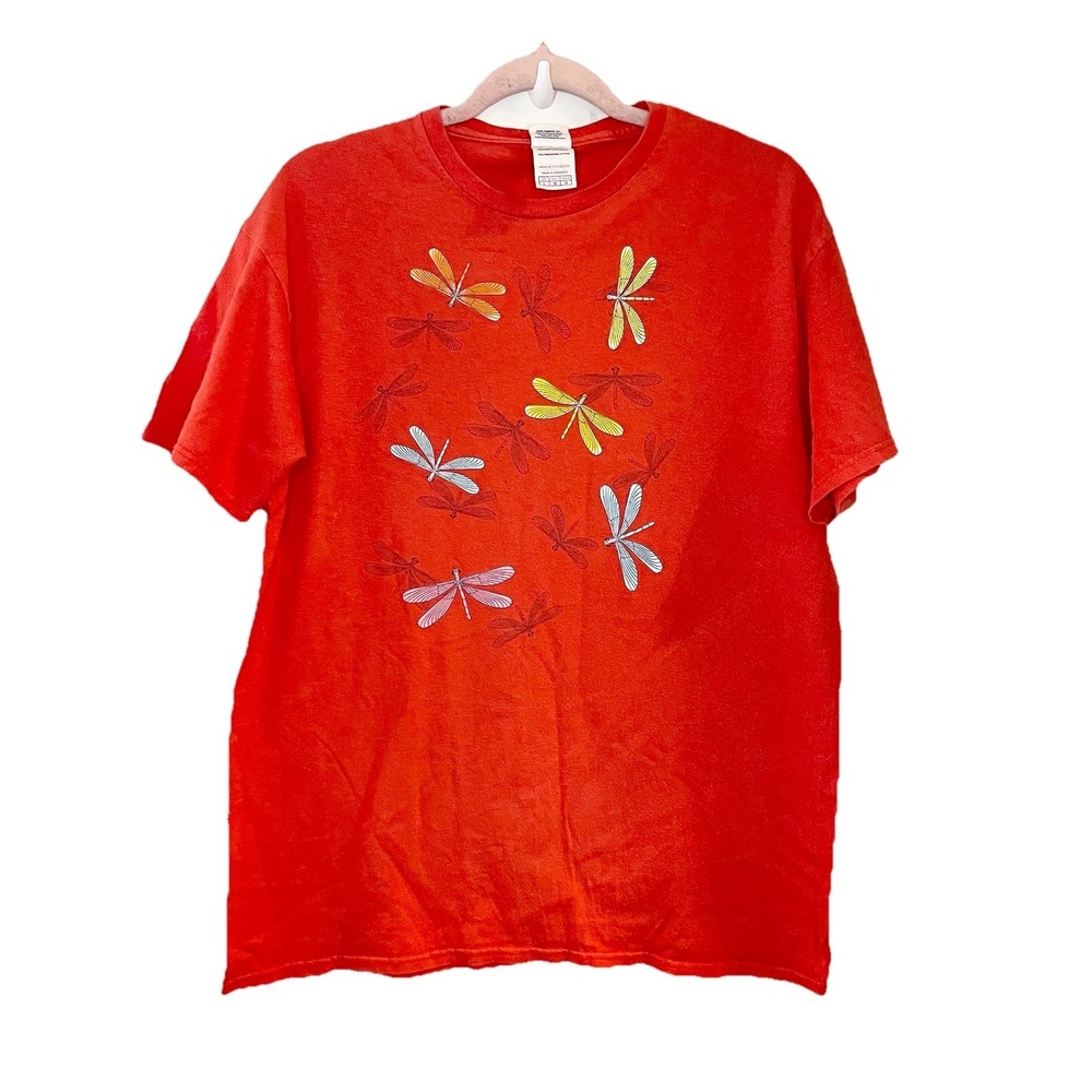 Vtg Dragon Fly Art Cotton Screen Printing T-shirt Y2K 90s Crew Delta Pro Weight